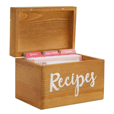 Juvale Wooden Recipe Box With 60 4x6 Cards, 24 Dividers With Tabs, And Meat, Veggie, Dessert, Beverage, Substitution, And Blank Sections, 7x5x5 In 3 Juvale Wooden Recipe Box With 60 4x6 Cards, 24 Dividers With Tabs, And Meat, Veggie, Dessert, Beverage, Substitution, And Blank Sections, 7x5x5 In - Image 3