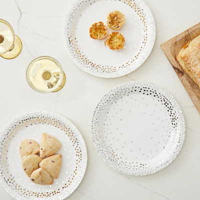 Juvale 48 Pack Metallic Silver Party Plates With Confetti Foil Polka Dots, 9 In 2 Juvale 48 Pack Metallic Silver Party Plates With Confetti Foil Polka Dots, 9 In - Image 2