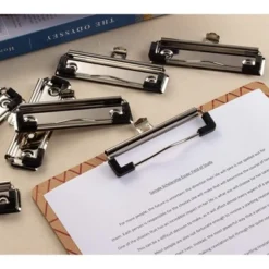 20-Pack Mountable Metal Clips With Rubber Feet For Customize Clipboard, Silver, 3.9 X 1.2"