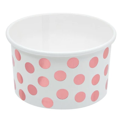 Juvale 50 Pack Paper Ice Cream Cups For Frozen Yogurt, Disposable Dessert Bowls With Rose Gold Foil Polka Dots, 8 Oz 5 Juvale 50 Pack Paper Ice Cream Cups For Frozen Yogurt, Disposable Dessert Bowls With Rose Gold Foil Polka Dots, 8 Oz - Image 5