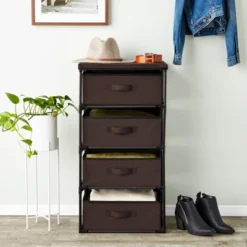 [Juvale] 4-Tier Drawer Dresser For Bedroom, Clothes Organizer, Fabric Storage Tower For Clothing, Linens, Closet, Easy Assembly (Dark Brown, -Juvale GUEST 97935262 f87a 42bb 801a caa3b550bc5e