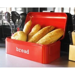 Juvale Metal Bread Box Bin, Stainless Steel Red Food Stoarge Box Container For Kitchen Countertop, 16.75 X 9 X 6.5 In