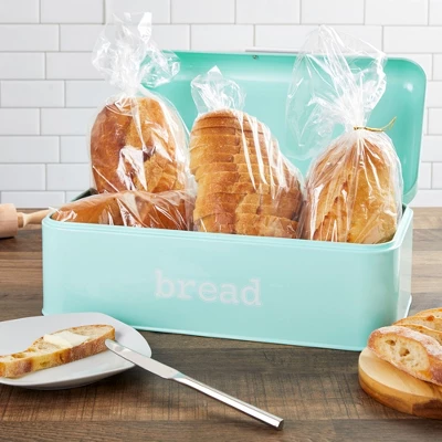 Juvale Stainless Steel Bread Box For Kitchen Countertop, Large Bread Box Bagel Bin For 2 Loaves, English Muffins, Mint Green, 17 X 9 X 6.5 In 1 Juvale Stainless Steel Bread Box For Kitchen Countertop, Large Bread Box Bagel Bin For 2 Loaves, English Muffins, Mint Green, 17 X 9 X 6.5 In