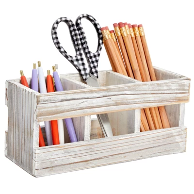 Juvale 3 Compartment Wooden Desk Organizer Caddy For Home And Office Supplies, Accessories For Farmhouse Classroom Decor, 9.5 X 4.25 In 4 Juvale 3 Compartment Wooden Desk Organizer Caddy For Home And Office Supplies, Accessories For Farmhouse Classroom Decor, 9.5 X 4.25 In - Image 4