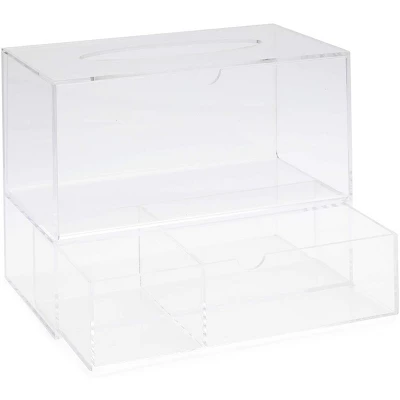 Juvale Acrylic Tissue Box Cover Dispenser Holder With Drawer For Bathroom, Clear, Rectangular, 9.3 X 7 X 5 In 5 Juvale Acrylic Tissue Box Cover Dispenser Holder With Drawer For Bathroom, Clear, Rectangular, 9.3 X 7 X 5 In - Image 5
