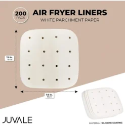 Juvale 200 Pack Square Air Fryer Sheet Liners, Perforated Parchment Paper, White, 7.5"