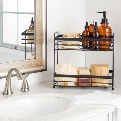 Juvale 2-Tier Matte Black Mirrored Tray For Vanity, Bathroom Countertop, Perfume Organizer (12 X 5.7 X 11 In) 1 Juvale 2-Tier Matte Black Mirrored Tray For Vanity, Bathroom Countertop, Perfume Organizer (12 X 5.7 X 11 In)