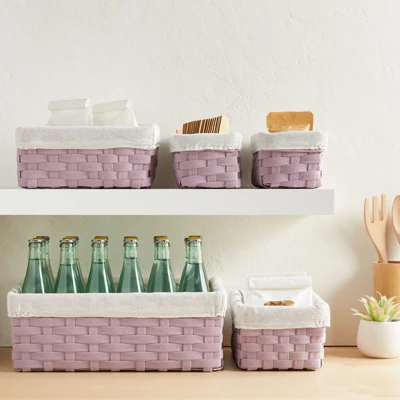 Juvale 5 Piece Set Woven Nesting Storage Baskets, Decorative Wicker Bins For Organizing, Lavender, 3 Sizes 1 Juvale 5 Piece Set Woven Nesting Storage Baskets, Decorative Wicker Bins For Organizing, Lavender, 3 Sizes