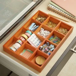 Juvale Wooden Drawer Organizer With 12 Compartments, Divided Tray For Arts And Crafts Supplies, Stationery, 12 Grid Sorting Tray, 13.2 X 9.2 X 1.5 In