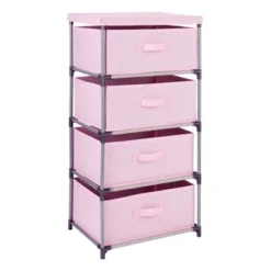 Juvale Fabric Drawer Dresser Storage Organizer Chest Tower With 4 Clothes Drawers Bins For Bedroom, Nursery, Closet, Pink 16.5x13 In -Juvale GUEST 9e8efc4e 5a86 420b 860c d7ae115a7a75
