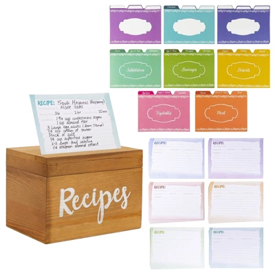Juvale Wooden Recipe Box With 60 4x6 Cards, 24 Dividers With Tabs, And Meat, Veggie, Dessert, Beverage, Substitution, And Blank Sections, 7x5x5 In 2 Juvale Wooden Recipe Box With 60 4x6 Cards, 24 Dividers With Tabs, And Meat, Veggie, Dessert, Beverage, Substitution, And Blank Sections, 7x5x5 In - Image 2