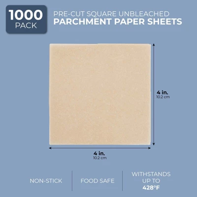 Juvale 1000 Sheets Precut 4x4 Parchment Paper Squares, Bulk Unbleached Liners For Baking, Cookies, Hamburger Patty Press 3 Juvale 1000 Sheets Precut 4x4 Parchment Paper Squares, Bulk Unbleached Liners For Baking, Cookies, Hamburger Patty Press - Image 3