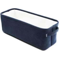 Dark Blue Jute Fabric Storage Bin Basket Box Container Cubes Organizer With Handles Rectangular 16"x6"x5.25" -Juvale GUEST aafb4097 7148 4cd6 a97f 238b5397d803