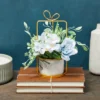 Juvale Artificial Hydrangea Ceramic Planter With Stand, Faux Potted Plants