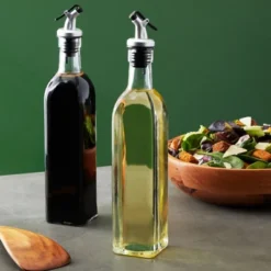 Juvale 2-Pack 17oz 500ml Olive Oil And Vinegar Cruets Glass Dispensers Bottles