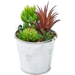 Juvale 4 Pack Artificial Succulents Plants, Faux Fake Cactus With Iron Bucket For Garden & Patio Decor, 6.5 In