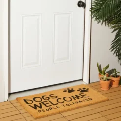 Juvale Dog Coir Doormat, Dogs Welcome People Tolerated, Natural Outdoor Door Mat For Porch (30 X 17 In)