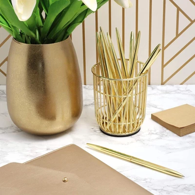 Juvale 12 Pack Retractable Gold Ballpoint Pens Bulk Set For Office Supplies, Black Ink (6.4 In) 2 Juvale 12 Pack Retractable Gold Ballpoint Pens Bulk Set For Office Supplies, Black Ink (6.4 In) - Image 2