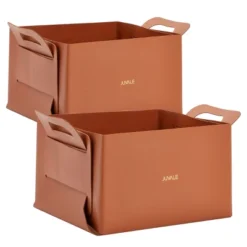 Juvale 2 Pack Faux Leather Foldable Storage Bins With Handles, Collapsible Baskets For Home Organization, Brown, 10 X 6.5 In -Juvale GUEST b67dd5cb eef8 435f b7d4 d4585e9ae7ca