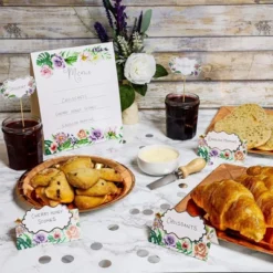 Juvale 24-Piece Set Buffet Table Decor Signs - Floral Menu Tent Cards, Blank Place Cards & Food Pick Label