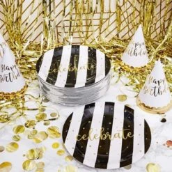 Juvale Black And Gold Celebrate Disposable Paper Party Plates (80 Count) 9 Inches