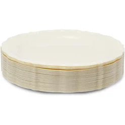 Juvale 25 Pack Cream Plastic Plates, Vintage Dinner Plate Dinnerware For Birthday & Wedding Party Supplies, 9 In