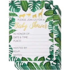 Juvale 36-Pack Baby Shower Invitation With Envelopes, Gold Foil Tropical Animal Designs (5 X 7 In) -Juvale GUEST bbadc639 f550 48e8 a106 4bb4d5a51e14