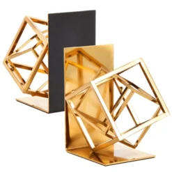 Juvale Decorative Gold Bookends With Square Metal Geometric Design, For Books, Magazines, Journals, Slip-Resistant Pads (5x6x3 In) -Juvale GUEST bc16646c f677 4273 8645 83c3876d3f07