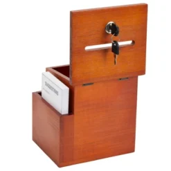 Juvale Wooden Suggestion Box With Lock And Keys, Brown Ballot Box With 50 Blank Suggestion Cards, Locking Lid And Side Slot For Donation, 7.5x7.1x5.5" -Juvale GUEST bd1d61c4 58b0 4d1b b9cf 5df294023499