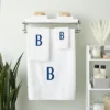 Juvale 3 Piece Letter B Monogrammed Bath Towels Set, White Cotton Bath Towel, Hand Towel, And Washcloth W Blue Embroidered Initial B For Wedding Gift