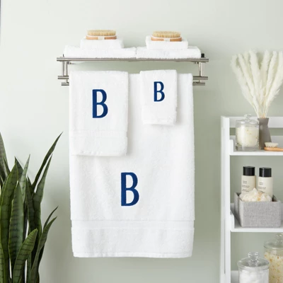 Juvale 3 Piece Letter B Monogrammed Bath Towels Set, White Cotton Bath Towel, Hand Towel, And Washcloth W Blue Embroidered Initial B For Wedding Gift 1 Juvale 3 Piece Letter B Monogrammed Bath Towels Set, White Cotton Bath Towel, Hand Towel, And Washcloth W Blue Embroidered Initial B For Wedding Gift