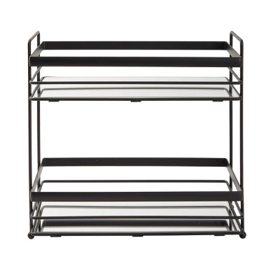 Juvale 2-Tier Matte Black Mirrored Tray For Vanity, Bathroom Countertop, Perfume Organizer (12 X 5.7 X 11 In) 5 Juvale 2-Tier Matte Black Mirrored Tray For Vanity, Bathroom Countertop, Perfume Organizer (12 X 5.7 X 11 In) - Image 5