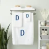 Juvale 3 Piece Letter D Monogrammed Bath Towels Set, White Cotton Bath Towel, Hand Towel, And Washcloth W Blue Embroidered Initial D For Wedding Gift