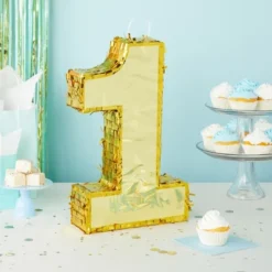 Juvale Number 1 Gold Pinata For Anniversary, Centerpieces For First Birthday Decorations, 16 X 3 X 10 In