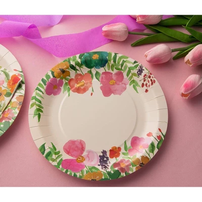 Juvale 80-Pack Floral Watercolor Flowers Disposable Paper Plates 9" Party Supplies 2 Juvale 80-Pack Floral Watercolor Flowers Disposable Paper Plates 9" Party Supplies - Image 2