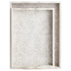 Juvale 2-Pack Rustic Wood Coffee Table Serving Tray With Handles For Ottoman, White Floral -Juvale GUEST c4a4be40 4abb 4c33 8385 fd67cc6c1e1a