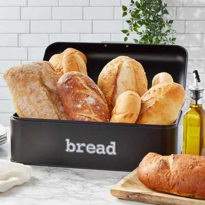 Juvale Stainless Steel Bread Box For Kitchen Countertop, Large Black Bin For 2 Loaves, English Muffins, 16.75x9x6.5 In 1 Juvale Stainless Steel Bread Box For Kitchen Countertop, Large Black Bin For 2 Loaves, English Muffins, 16.75x9x6.5 In