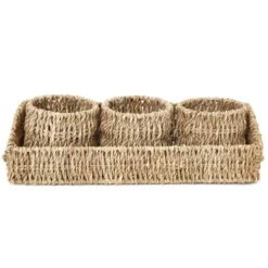 Farmlyn Creek Set Of 3 Wicker Round Storage Baskets For Shelves With Rectangular Seagrass Tray, Brown -Juvale GUEST c5903ee7 6e4c 40fd ad01 449332f2f0f7
