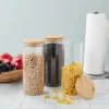Juvale 3 Pack Glass Storage Containers With Bamboo Lids, Airtight Canisters For Pantry (32.5 Oz)