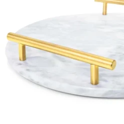 Juvale Round Marble Tray For Vanity With Handles, White Marble And Gold Serving Board For Kitchen, Home Decor, Centerpiece Display, 10.7x10.7x0.4 In -Juvale GUEST c6113938 1dcc 4205 9776 305025a4b09e