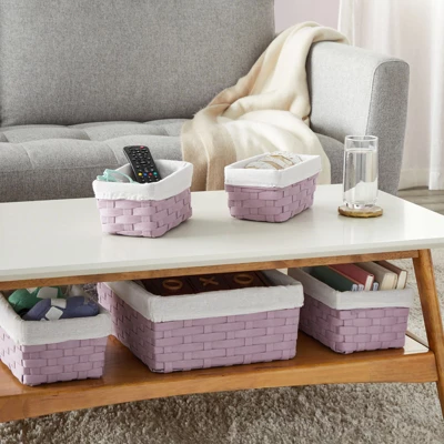 Juvale 5 Piece Set Woven Nesting Storage Baskets, Decorative Wicker Bins For Organizing, Lavender, 3 Sizes 2 Juvale 5 Piece Set Woven Nesting Storage Baskets, Decorative Wicker Bins For Organizing, Lavender, 3 Sizes - Image 2