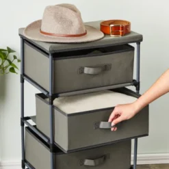 [Juvale] 4-Tier Drawer Dresser For Bedroom, Clothes Organizer, Fabric Storage Tower For Clothing, Linens, Closet, Easy Assembly (Light Gray, -Juvale GUEST ce01de50 c911 4e6e bd70 251ddeaee1e4