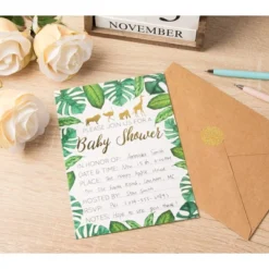 Juvale 36-Pack Baby Shower Invitation With Envelopes, Gold Foil Tropical Animal Designs (5 X 7 In)