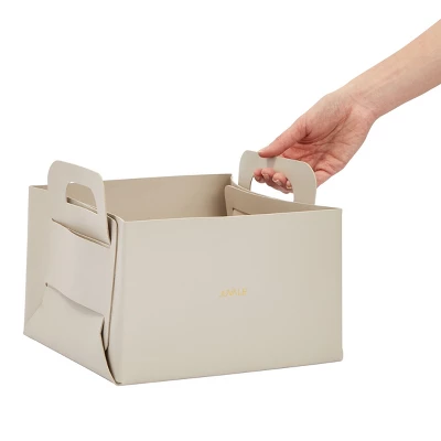 Juvale 2 Pack Faux Leather Foldable Storage Bins With Handles, Collapsible Baskets For Home Organization, Grey, 10 X 6.5 In 3 Juvale 2 Pack Faux Leather Foldable Storage Bins With Handles, Collapsible Baskets For Home Organization, Grey, 10 X 6.5 In - Image 3