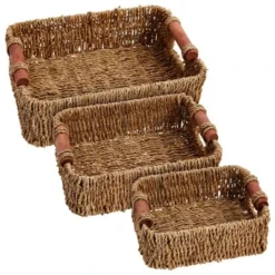Juvale Set Of 3 Small Wicker Baskets For Storage, Woven Nesting Bins With Handles For Bathroom Towels And Toilet Paper Organization, Shelf 3 Sizes -Juvale GUEST d297c9a8 27b0 4a39 a73c 23bbfad3d8a0