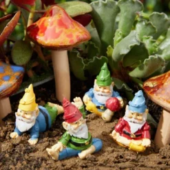 Juvale 4 Pieces Mini Garden Gnomes, Outdoor Fairy Miniature Statue Accessories Set, Decorations In Funny Poses, Yard Ornaments For Yoga Gifts, Planter -Juvale GUEST d2d75484 f306 4f67 80cd 03afad0fe83f