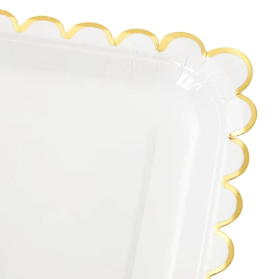 Blue Panda 48 Pack Square White And Gold Paper Plates With Foil Scalloped Edges For Wedding, Bridal Shower, Birthday, 7 In 2 Blue Panda 48 Pack Square White And Gold Paper Plates With Foil Scalloped Edges For Wedding, Bridal Shower, Birthday, 7 In - Image 2
