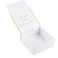 Juvale 2 Bridesmaid Proposal Box And 1 Maid Of Honor Proposal Gift Box, Gold Foil Text And Border, White, 8 X 8 X 3.6 Inches -Juvale GUEST d4292de3 e63a 44bc 99d7 f3b47cc32cc1