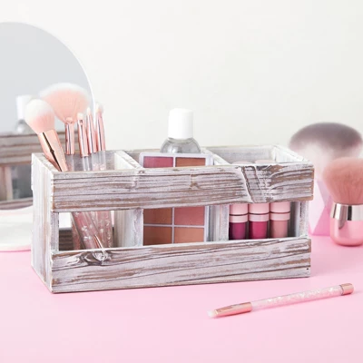 Juvale 3 Compartment Wooden Desk Organizer Caddy For Home And Office Supplies, Accessories For Farmhouse Classroom Decor, 9.5 X 4.25 In 3 Juvale 3 Compartment Wooden Desk Organizer Caddy For Home And Office Supplies, Accessories For Farmhouse Classroom Decor, 9.5 X 4.25 In - Image 3