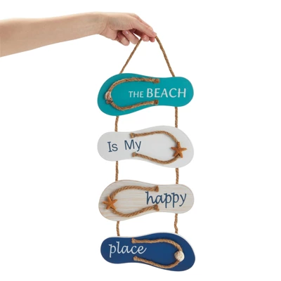 Juvale Wooden Beach Wall Hanging Decor Sign, Flip Flop Beachy Decorations For Home And Bathroom Decor, The Beach Is My Happy Place, 8.7 X 20.9 In 2 Juvale Wooden Beach Wall Hanging Decor Sign, Flip Flop Beachy Decorations For Home And Bathroom Decor, The Beach Is My Happy Place, 8.7 X 20.9 In - Image 2